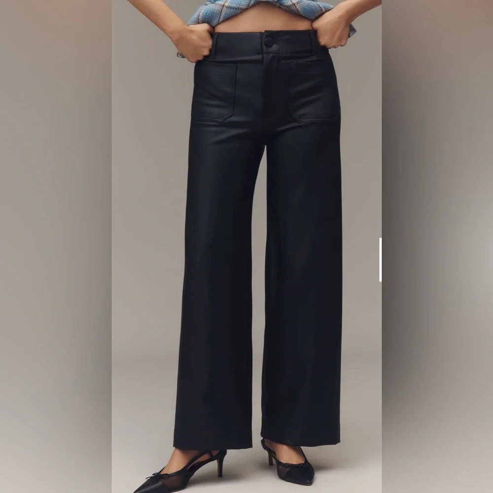 New Maeve Colette Faux Leather Full-Length Wide-Leg Pants sz 26T Anthropologie - Picture 2 of 3